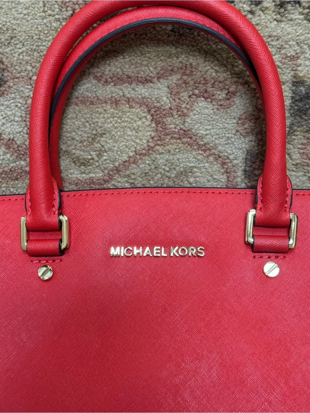 Michael Kors Red Saffiano Leather Satchel Bag with Strap